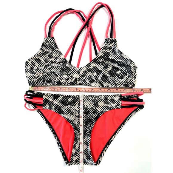 BCA By Rebecca Virtue Women Small Bikini Black White Hot Pink Geometric Strappy - Picture 6 of 9